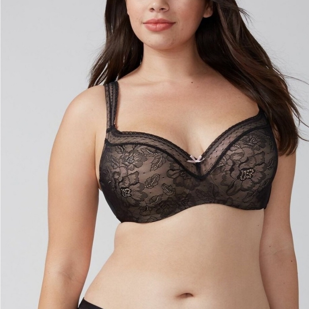 Cacique Lightly Lined Balconette Bra with Lace Black